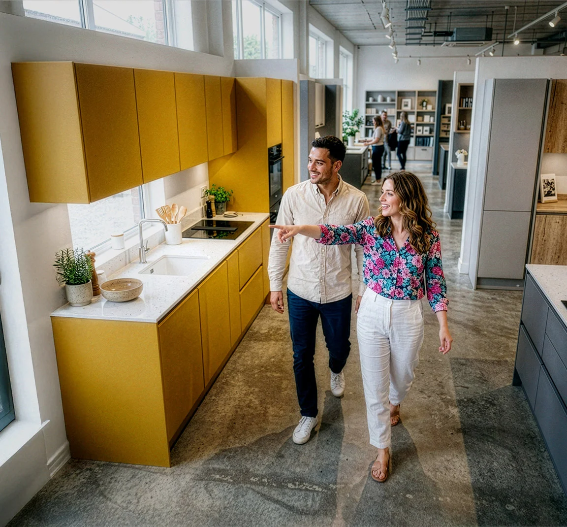 Двойка, която разглежда мебели