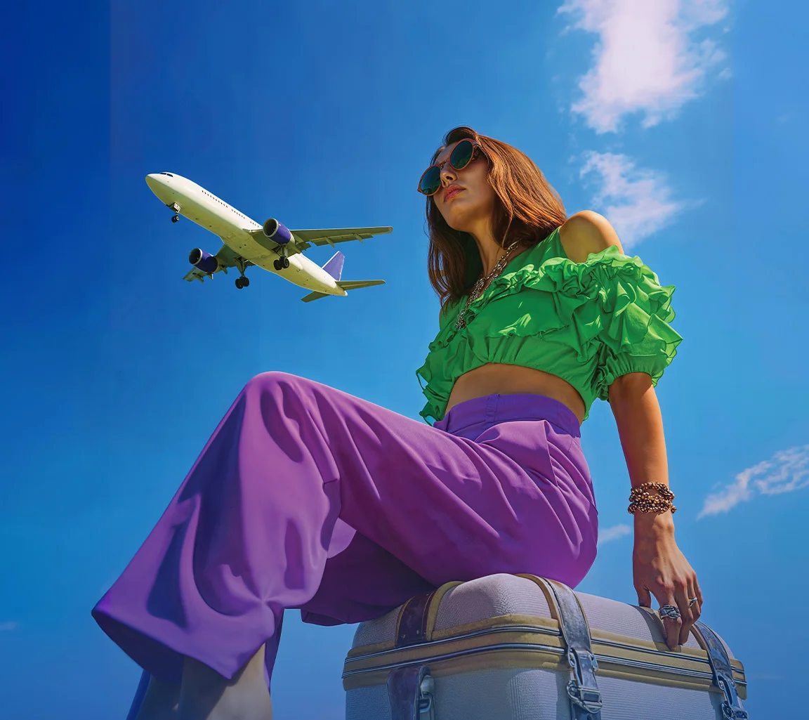Момиче с куфар и самолет