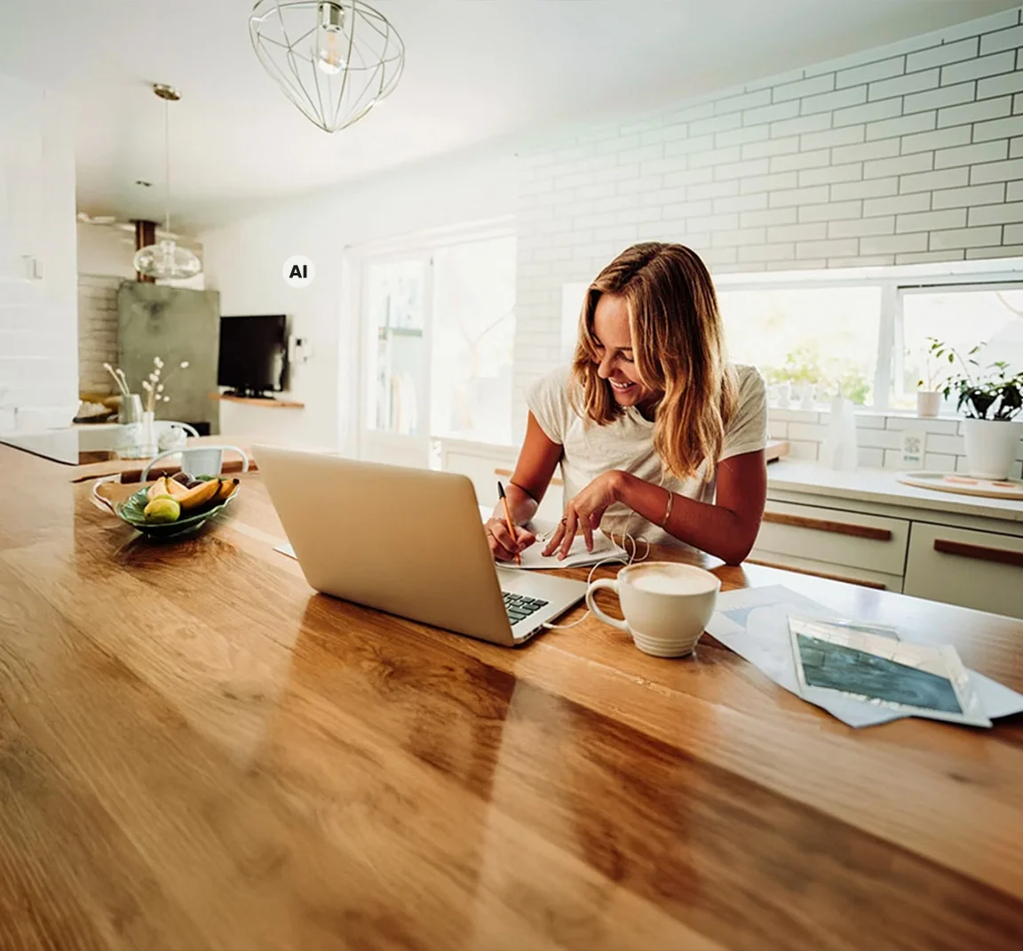 Woman working from home smiling