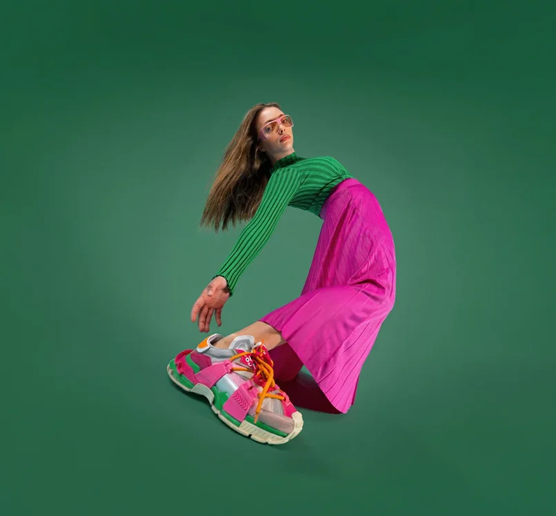Woman on a green background