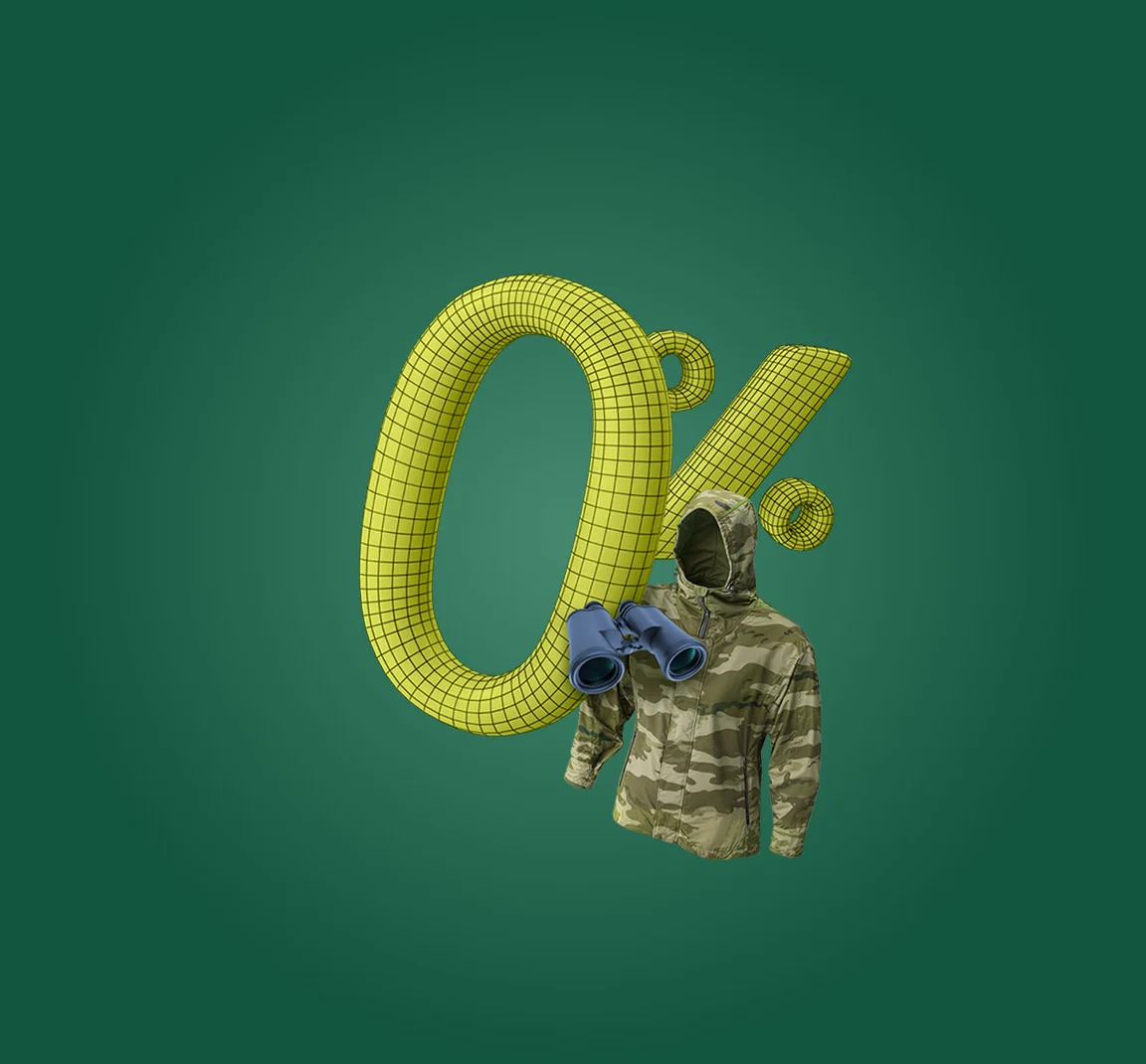 0% на зелен фон