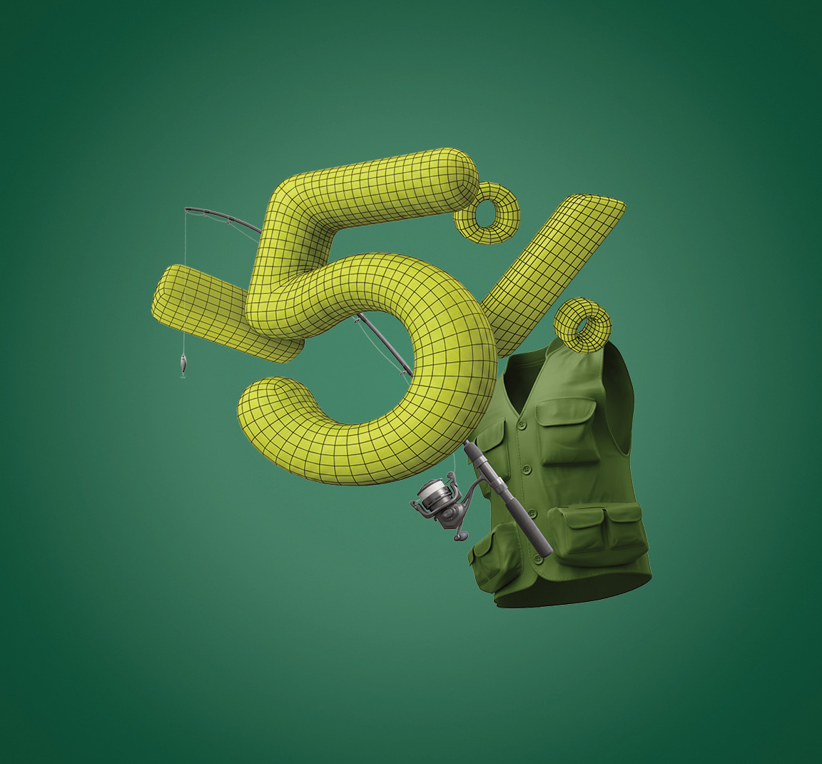 Знак -5% за аксесоари за риболов